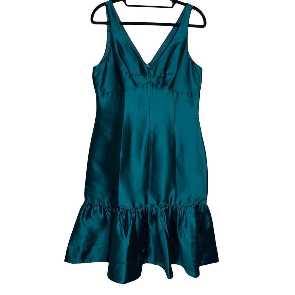 Rickie Freeman Teri Jon ruffle silk dress emerald